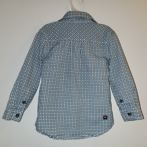 💠 TEA Blue Green Geometric Print Cotton Button Down Shirt Toddler Boys Size 2 - Picture 4 of 6